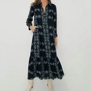 Tuckernuck Hyacinth House Navy Floral Boho Miller Maxi Shirt Dress XS